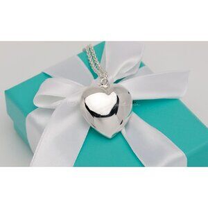 Rare Tiffany & Co. Vintage Puffy Heart Necklace XL 30mm Pendant Silver on a 16"